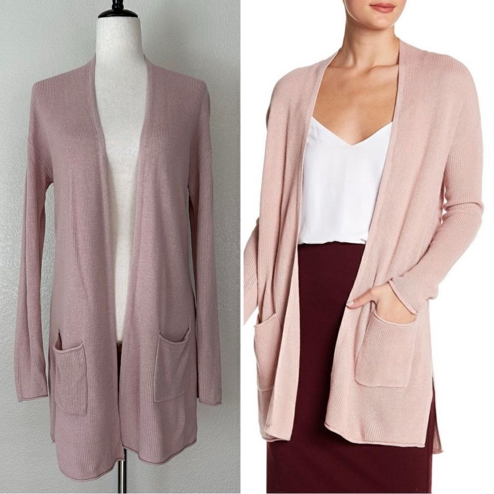 Philosophy Cashmere Blend Dusty Pink Open Front Long Cardigan, Sz Medium